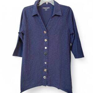 Soft Surroundings Navy Button Front Tunic Top Mixed Buttons Medium Boho Chic